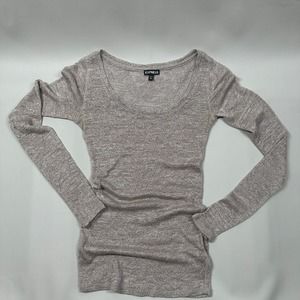 Express // Tan/Gold Sheer Long Sleeve Scoopneck Top, Size XS